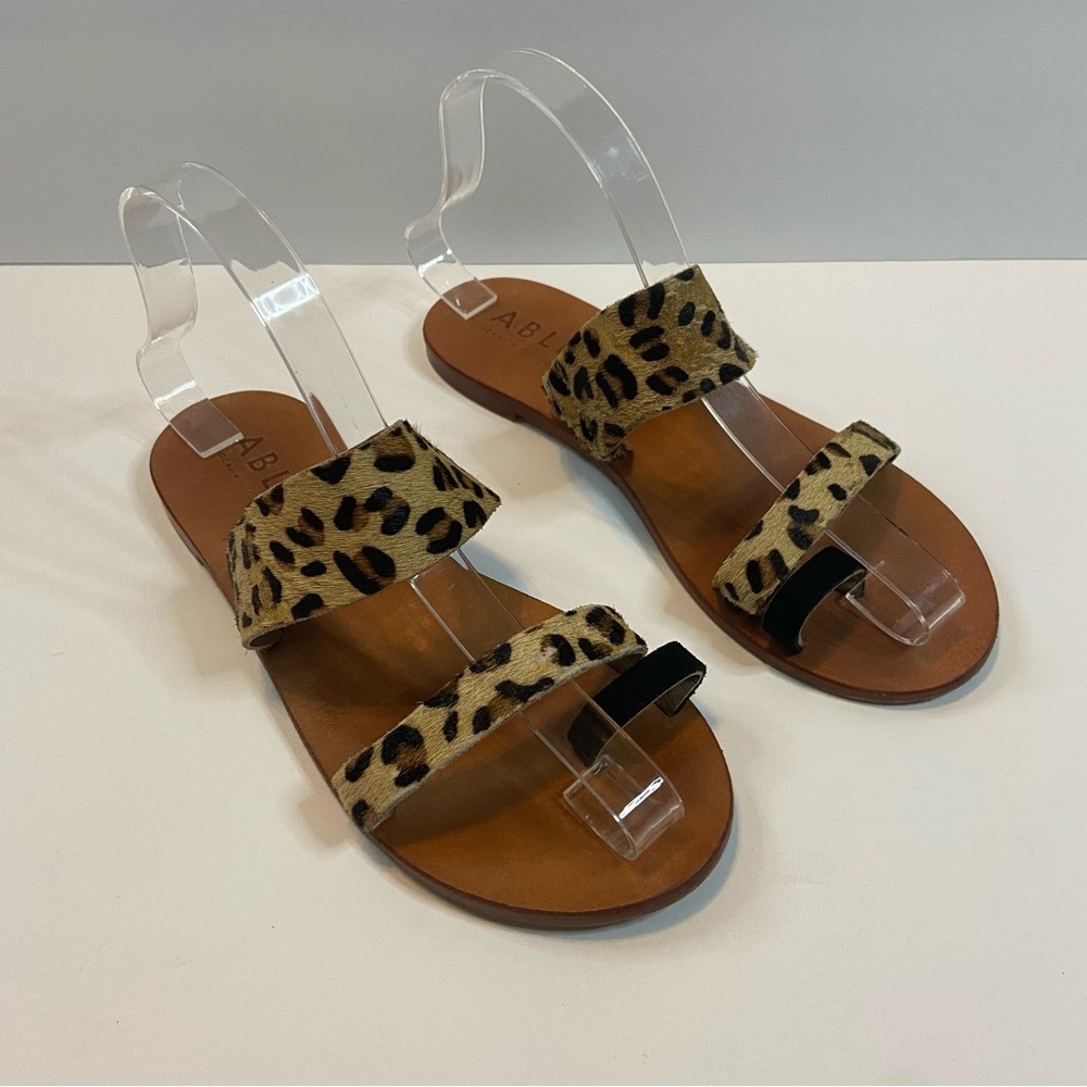 Able Margarete Leopard Print Fur Leather Sandals Flats Slides Slip on Cheetah